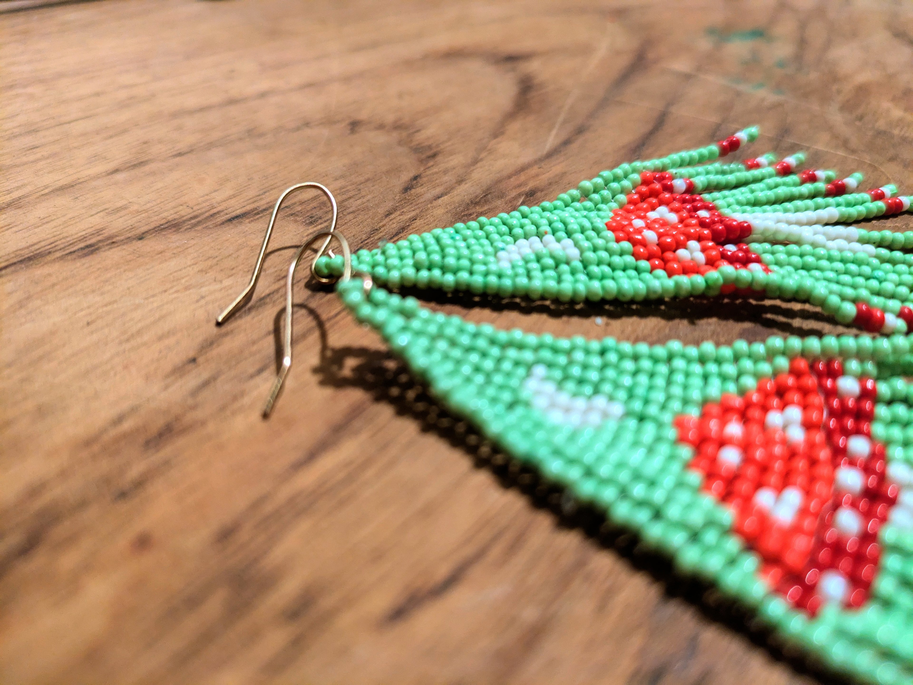 Mint Mushroom Seed Bead Fringe Earrings